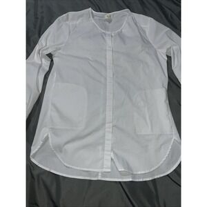 Per Se Button Down Oversized Blouse White Women's Large Casual With Pockets